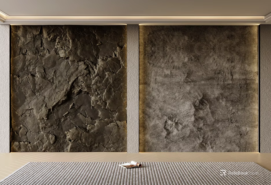 Modern Luxury Feature Wall With Dual Textured Surfaces Divided By Vertical Strip And Woven Mat 3d model 