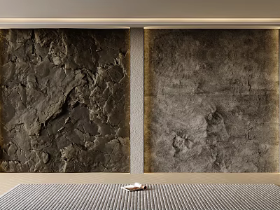 Modern Luxury Feature Wall With Dual Textured Surfaces Divided By Vertical Strip And Woven Mat 3d model