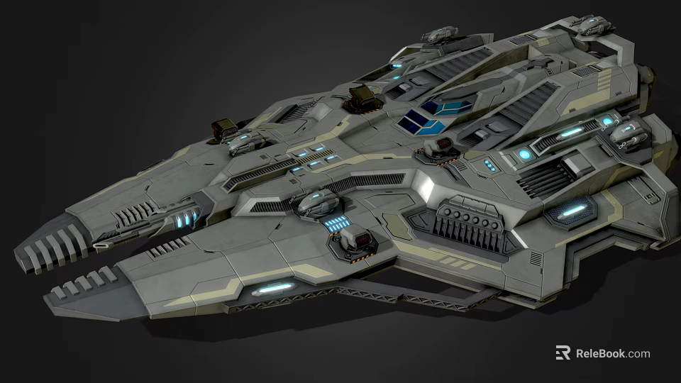 Futuristic Spaceship 3D Render With Mechanical Details Blue Lights And Armored Hull 3d model 
