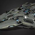 Futuristic Spaceship 3D Render With Mechanical Details Blue Lights And Armored Hull