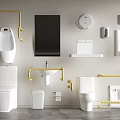 Modern Bathroom Toilet with Urinal Sink Mirror and Golden Handrails