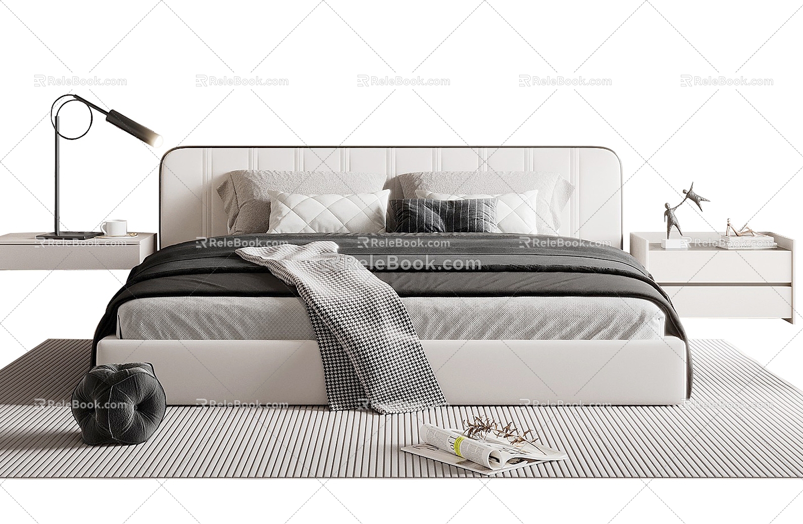 Modern double bed bedding 3d model