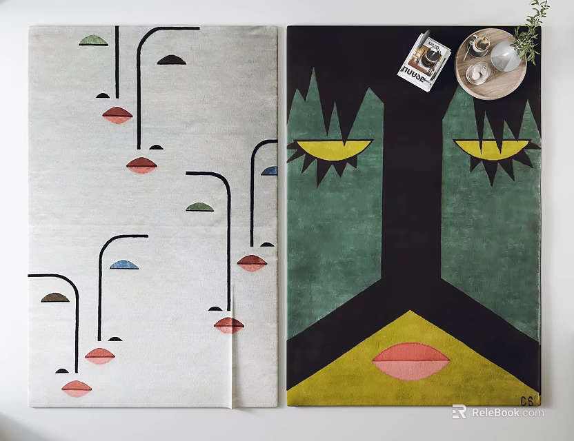 Square Rugs with Abstract Artistic Patterns Colorful Lip And Eye Motifs 3d model 