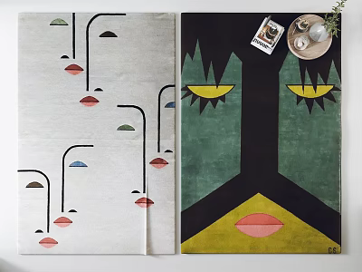 Square Rugs with Abstract Artistic Patterns Colorful Lip And Eye Motifs 3d model