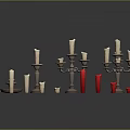Decorative Candle Holders With Red White Gold Candles And Ornate Designs