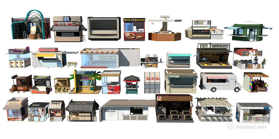 Various Miniature Shop Stall Models With Different Designs And Structures 3d model 