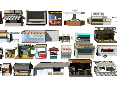 Various Miniature Shop Stall Models With Different Designs And Structures 3d model