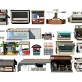 Various Miniature Shop Stall Models With Different Designs And Structures