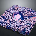 3D Aerial View of Historic Town with Dense Architecture and Central Plaza
