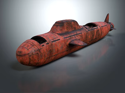 Vintage Red Submarine With Rustic Surface Design As Unique Watercraft 3d model