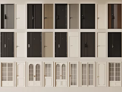 Modern Double Interior Doors with Glass Panels and Various Colors Design 3d model