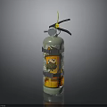 Fire Extinguisher With Orange Cartoon Character Design Green Cylinder And Black Handle