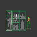 Collectible Action Figures Display In Modern Cabinet With Various Character Models And Poster