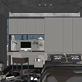 Modern Tatami Bedroom Interior With Desk Chair Wardrobe And Window Curtains