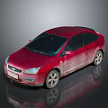 Red Sedan Car With Dusty Exterior Parked On Shiny Reflective Surface
