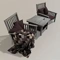 Wooden Table and Chair Set With Comfortable Dark Cushions And Cozy Throw Blanket