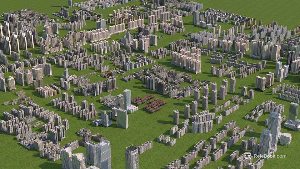 Aerial View Urban Planning With Residential Buildings Green Areas And Road Networks 3d model 