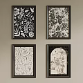 Floral Themed Wall Art With Black Frames And Various Pattern Designs 3d model