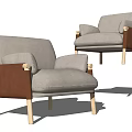 Modern Single Sofa With Beige Fabric Brown Leather Armrests And Wooden Legs