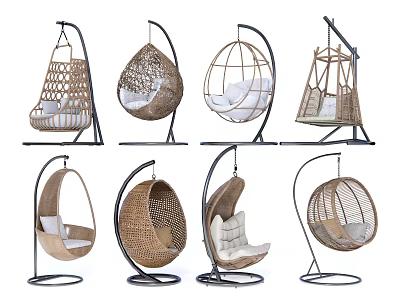 Stylish Hanging Chairs with Rattan Metal Frames and Various Modern Designs 3d model