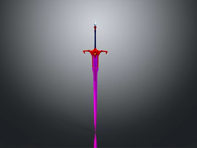 3D Model Of Red And Purple Sword With Decorative Hilt And Shiny Blade 3d model