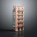 Detailed Vintage Building Model With Multiple Floors And Ornate Balconies Structure Design