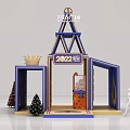 Blue China Pavilion Exhibition Booth With 2023 Sign Christmas Trees And Figure Model