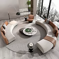 Modern Curved Sofa and Coffee Table Set in Beige Brown with Snowy Window Living Room