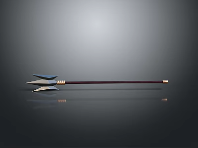 Traditional Arrow Weapon With Triple Pointed Arrowhead Dark Wooden Shaft Metallic Accents And Reflection 3d model