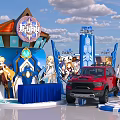 Genshin Impact Theme Exhibition Booth Design With Blue White Decor And Character Stands