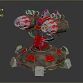 Sci Fi Mechanical Turret With Dual Red Silver Barrels And Camouflage Base