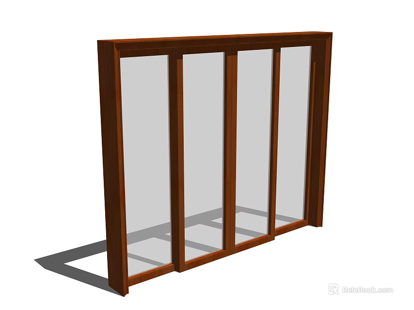 Wooden Frame Sliding Door With Clear Glass Panels For Home Interior Design 3d model 