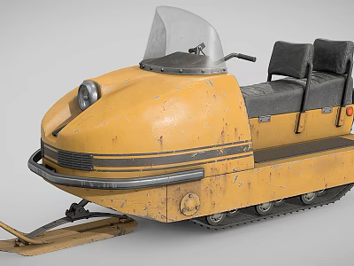 Yellow Vintage Motorcycle With Tracks Windshield Dual Seats And Front Ski 3d model