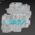Highly Detailed Automotive Engine With 3D Rendered Mechanical Metal Components