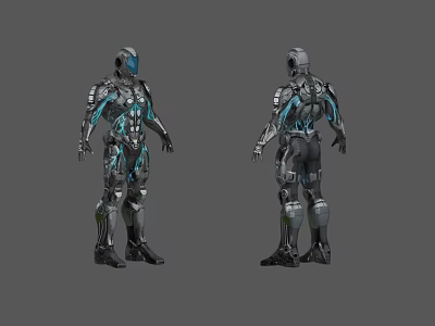 Game and Movie Character Mech Design With Dual View Metallic Texture And Blue Accents 3d model