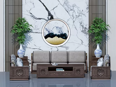 New Chinese Sofa Coffee Table Combination Sofa 3d model