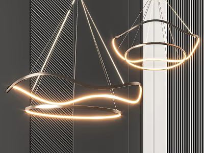 Modern Curved LED Chandeliers With Ring Shaped Metallic Frame In Contemporary Interior 3d model