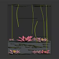 Modern Decorative Ornament Set With Transparent Cube Pink Lotus Flowers And Green Lily Pads