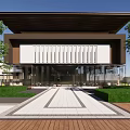 Modern Architectural Design With Wooden Slatted Roof And Glass Curtain Walls By Water Pool