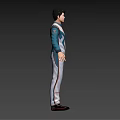 Game Movie Character White Blue Costume With Red Lines Three Angle Views Design