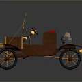 Vintage Car Brown Body With Brass Frame Red Seat Open Cockpit Retro Wheel Design