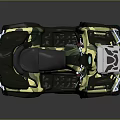 Camouflage All Terrain Vehicle with Black Seats Off Road Tires and Front Protective Gear