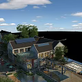 Chinese Traditional And Modern Commercial Street Along Waterfront With Trees And Pedestrian Area
