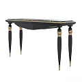 Elegant Black and Gold Table with Ornate Legs and Polished Top Surface Design