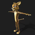 Cartoon Cheetah 3D Model Standing With Outstretched Arms Yellow Body Black Spots Blue Eyes