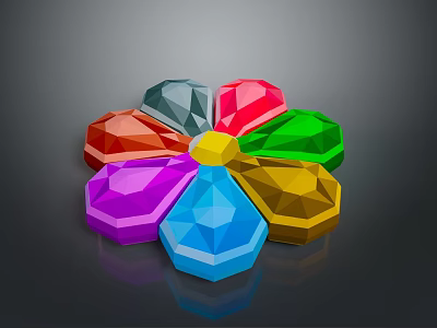 Vibrant Multicolored Polygonal Gemstone Decor Items With Flower Arrangement Design 3d model