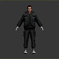 Man In Black Hoodie And Pocketed Vest With Dark Pants White Gloves And Sneakers