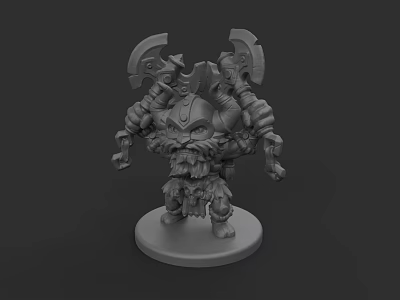 Detailed 3D Game and Movie Warrior Character With Double Axes Armor Beard and Base Stand 3d model