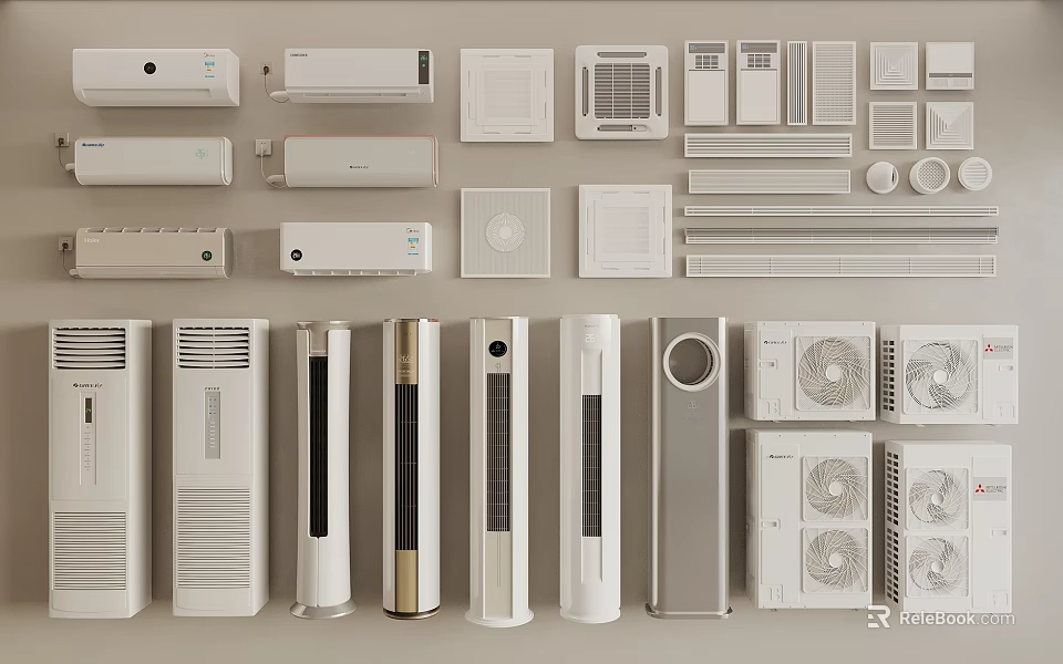 Different Models of Modern Air Conditioners and Fans Product Display Collection 3d model 