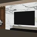 Modern TV Wall Design With Marble Panel Large Screen TV Wooden Shelves And Ambient Lighting